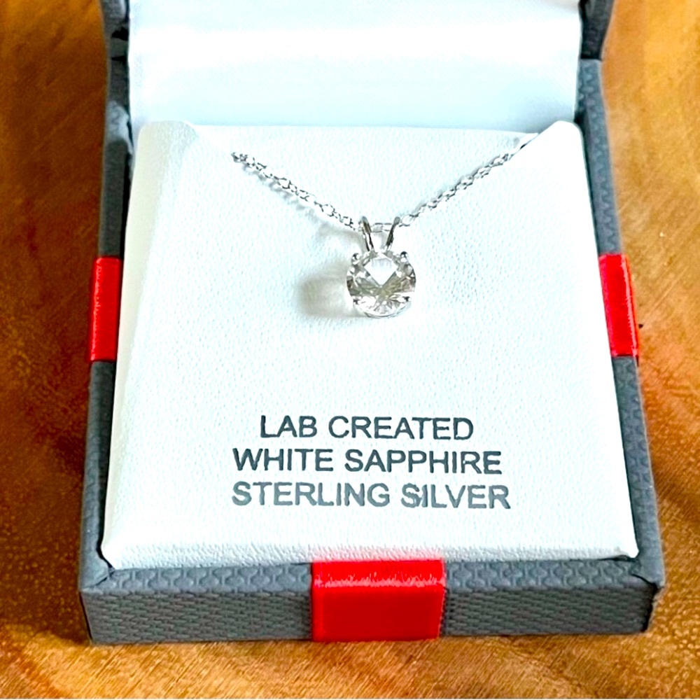 New Sterling Silver and Sapphire Solitaire Necklace